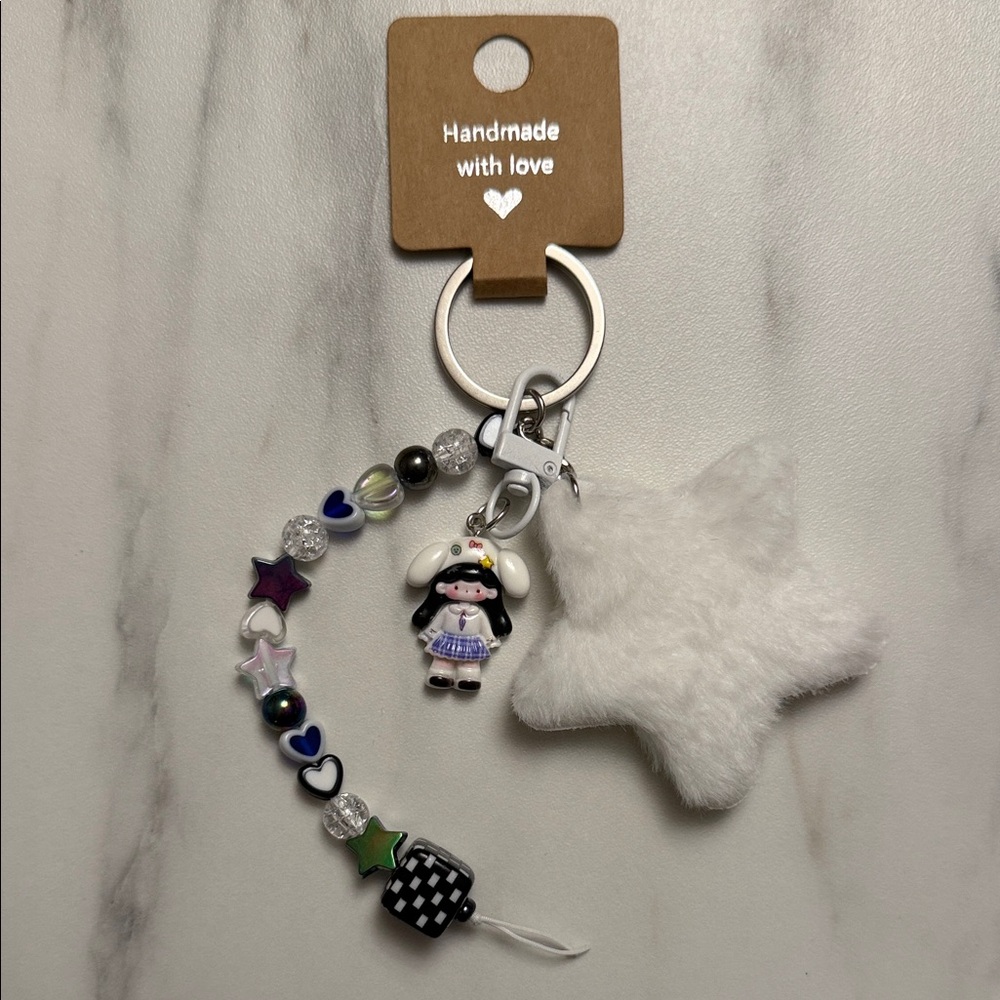 Star Keychain with Beaded Charm